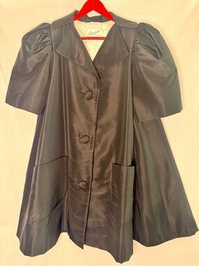 Vintage Scaasi Black Satin Opera Coat with Puff Sleeves